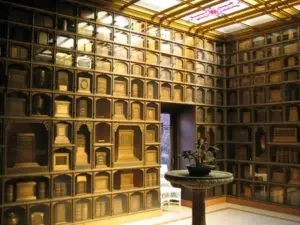 Hundreds of urns stored in the Oakland columbarium.