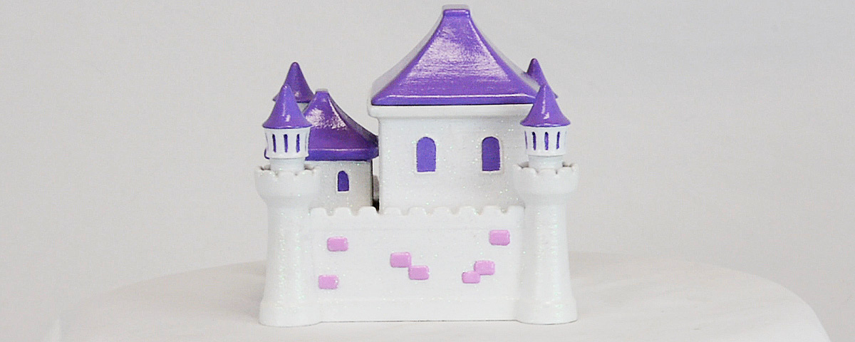 A side view of the princess castle custom urn.