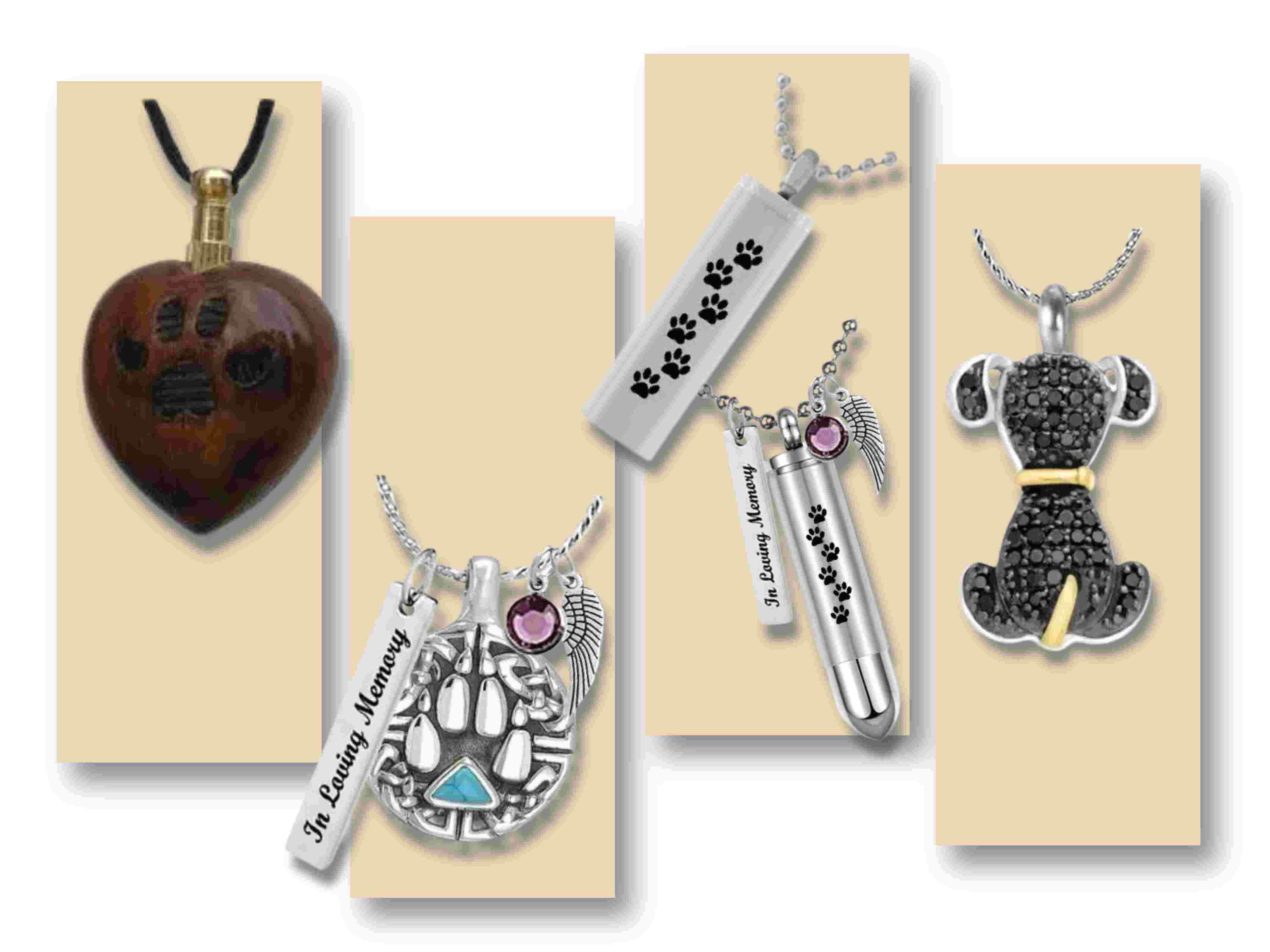 Pet cremation jewelry.