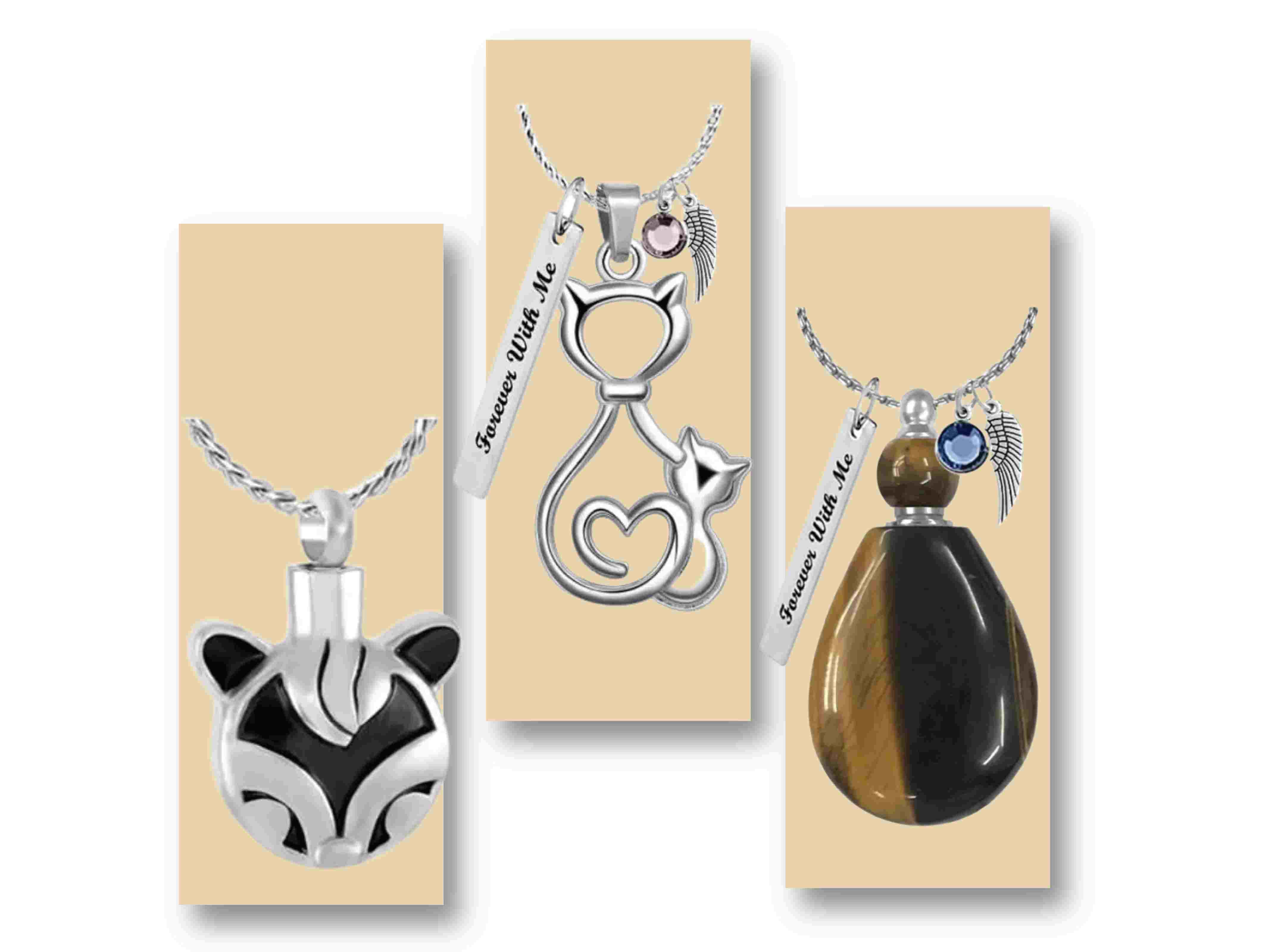 Pet cremation jewelry.