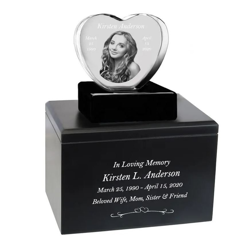 Memorial Heart Crystal Infinity Wood Urn Set by In The Light Urns.