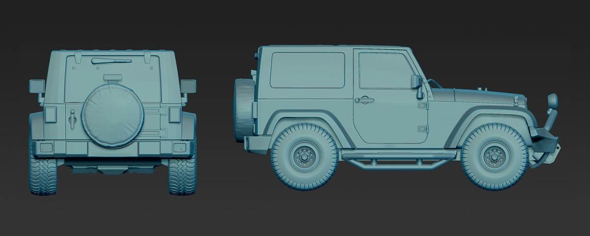 The digital model of the Jeep used for 3D printing.