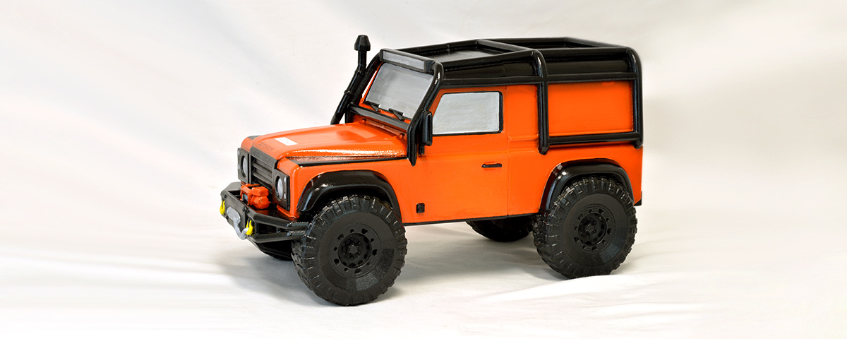 A side view of the 3D-printed Land Rover custom cremation urn.