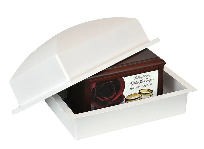 The White Assured Single Urn Vault insures protection for your urn, due to the strong, durable polymer (ABS) construction.